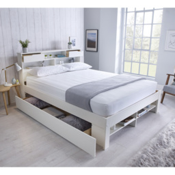 Fabio Double White Wooden Single Drawer Storage Bed Frame - thumbnail 2
