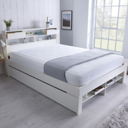 Fabio Double White Wooden Single Drawer Storage Bed Frame - thumbnail 1