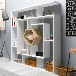 Decorotika Labrina White and Oak 8 Tier Hexagonal Geometric Bookcase