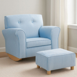 Premier Housewares White and Blue Stripe Kids Rocking Chair with Footstool - thumbnail 3