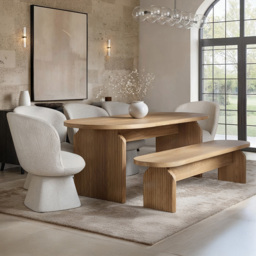 SOLACE+CO Varm Aiko Ribbed Wooden 5 Seater Dining Set with Bench - thumbnail 1