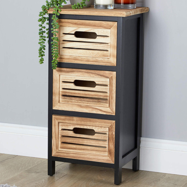 Home Source Mostyn 3 Drawer Black and Oak Chest of Drawers - image 1
