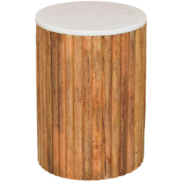 Artisan Furniture Fluted Marble Top Mango Wood Side Table - thumbnail 3