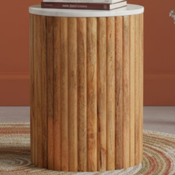 Artisan Furniture Fluted Marble Top Mango Wood Side Table