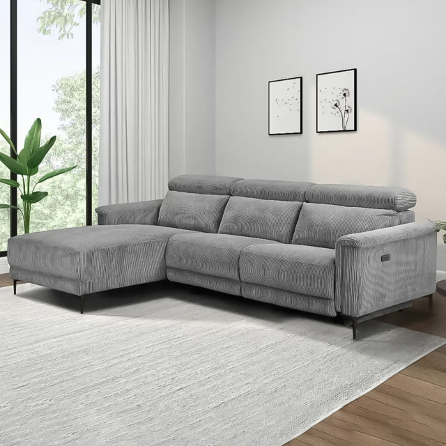 Loft24 Lund 3 Seater Grey Corduroy Electric Recliner Sofa with Chaise - image 1