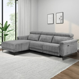 Loft24 Lund 3 Seater Grey Corduroy Electric Recliner Sofa with Chaise - thumbnail 1