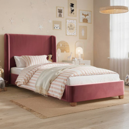 Flair Alma Pink Velvet Fabric Single Bed with Winged Headboard - thumbnail 1