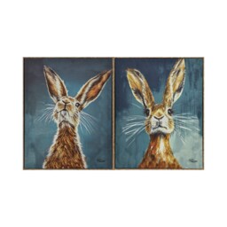 Blue and Brown Ingram Curious Hare Framed Wall Art 50 x 40cm 2 Pack - thumbnail 1