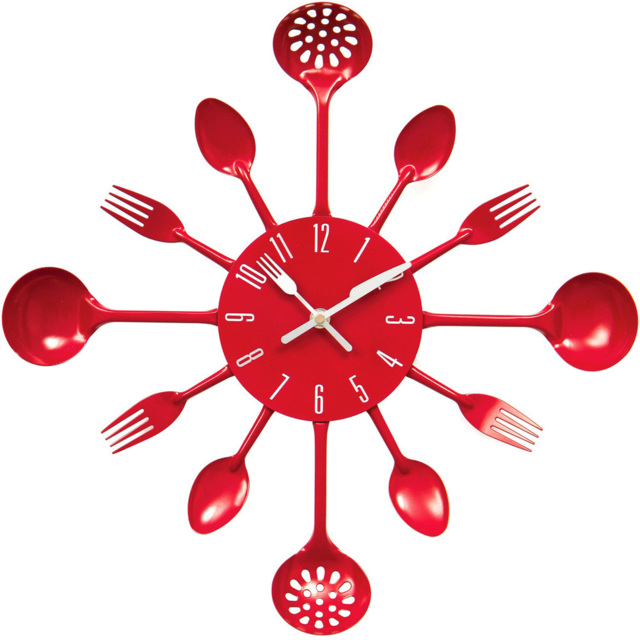 Premier Housewares Red Cutlery Metal Wall Clock 43cm - image 1