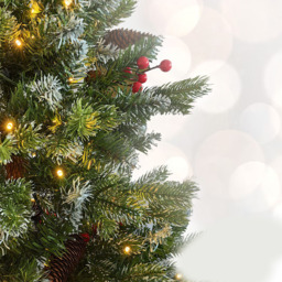 Noel Square Pre-Lit Warm White LED Artificial Half Xmas Tree with Red Berries 5.9ft - thumbnail 3