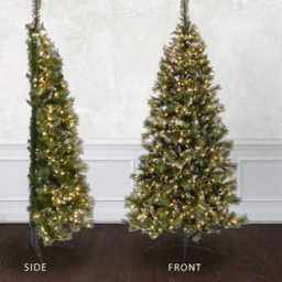 Noel Square Pre-Lit Warm White LED Artificial Half Xmas Tree with Red Berries 5.9ft - thumbnail 4
