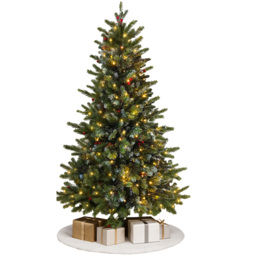 Noel Square Pre-Lit Warm White LED Artificial Half Xmas Tree with Red Berries 5.9ft - thumbnail 1