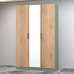 Crowndale Java Slatt Effect and Reed Green 3 Door Mirror Wardrobe - thumbnail 1