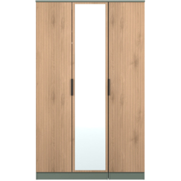 Crowndale Java Slatt Effect and Reed Green 3 Door Mirror Wardrobe - thumbnail 2