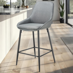 tectake Sierra Set of 2 Grey and Black Woven Fabric Padded Bar Stools - thumbnail 1