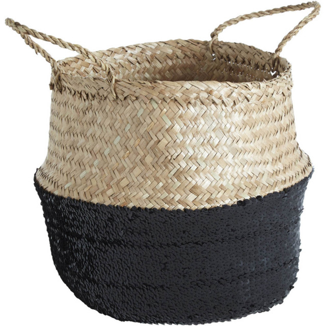 Premier Housewares Black Sequin and Natural Medium Seagrass Basket - image 1