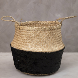 Premier Housewares Black Sequin and Natural Medium Seagrass Basket - thumbnail 2