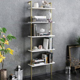 Decorotika Paulina 5 Tier White Marble and Gold Bookshelf