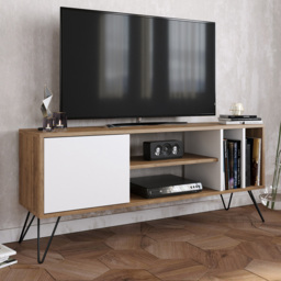 Decorotika Mistico Single Door 4 Shelf Walnut and White TV Unit