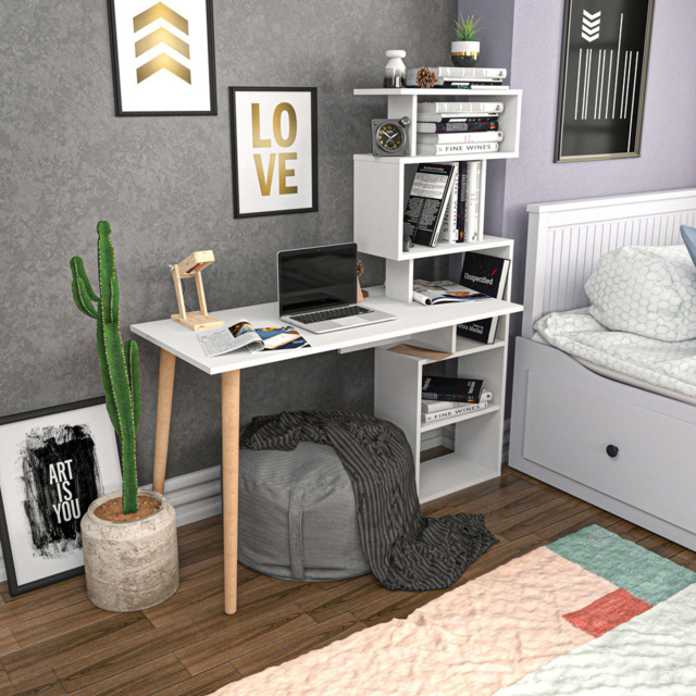 Decorotika Vina White Study Desk with Bookshelf - image 1