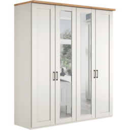 Homebase Truro Boak and White 4 Door Mirrored Hinged Wardrobe with Slate Handles - thumbnail 2