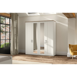 Homebase Truro Boak and White 4 Door Mirrored Hinged Wardrobe with Slate Handles - thumbnail 4