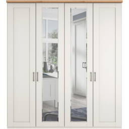 Homebase Truro Boak and White 4 Door Mirrored Hinged Wardrobe with Slate Handles - thumbnail 3
