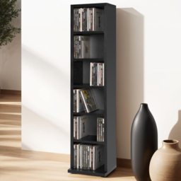 tectake Juliane Black 6 Shelf CD Shelf