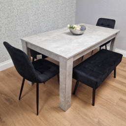 Kosy Koala Rocco 4 Seater Wooden Velvet Dining Bench Set Stone Grey and Black