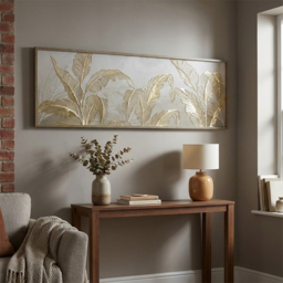 Embellished Gold Leaves Framed Print - Grey - thumbnail 2