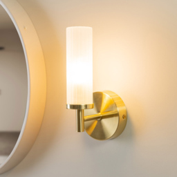 ValueLights Canya Matte Gold Frosted Reeded Glass LED Wall Light 2 Pack - thumbnail 2