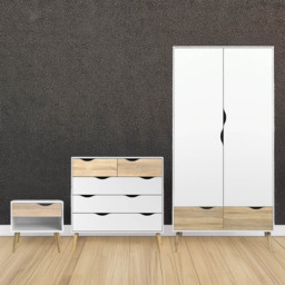 Furniture To Go Oslo White and Oak 4 Piece Bedroom Furniture Set - thumbnail 1