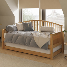 GFW Madrid Single Oak Day Bed and Trundle Set with 2 Bonnell Mattresses