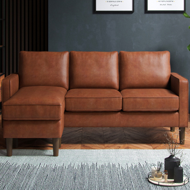 Regan Reversible Chaise Faux Leather Tan 3 Seater Sofa - image 1