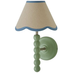 ValueLights Green Bobbin Wall Light with Blue Trim Scallop Shade and Bulb