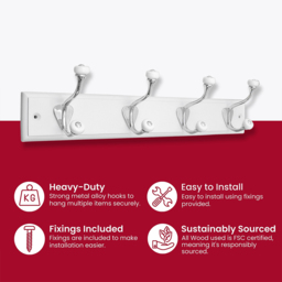 Headbourne White and Ceramic 4 Hook Coat Rail - thumbnail 4