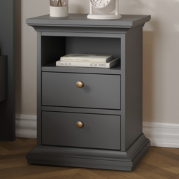 Florence Paris 2 Drawer Matt Grey Bedside Table