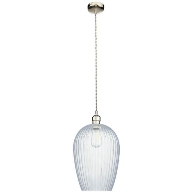 Merano Livorno Ribbed Glass Bright Nickel Plate Dome Pendant Ceiling Light - image 1