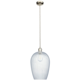Merano Livorno Ribbed Glass Bright Nickel Plate Dome Pendant Ceiling Light