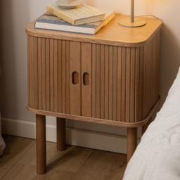 Florence Langley Single Shelf Oak Bedside Table with Sliding Door - thumbnail 1