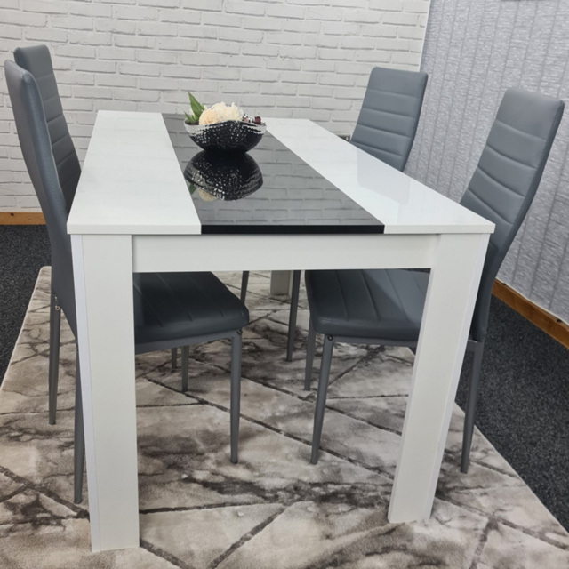 Kosy Koala 4 Seater Faux Leather Dining Set White Black and Grey - image 1