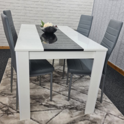 Kosy Koala 4 Seater Faux Leather Dining Set White Black and Grey