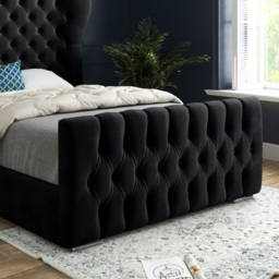 Parma Small Double Black Soft Velvet Upholstered Bed Frame with Curved Winged Headboard - thumbnail 4