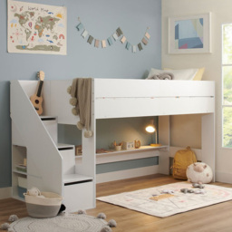 Flair Olivia White Single Mid Sleeper with Shelves and Storage - thumbnail 1