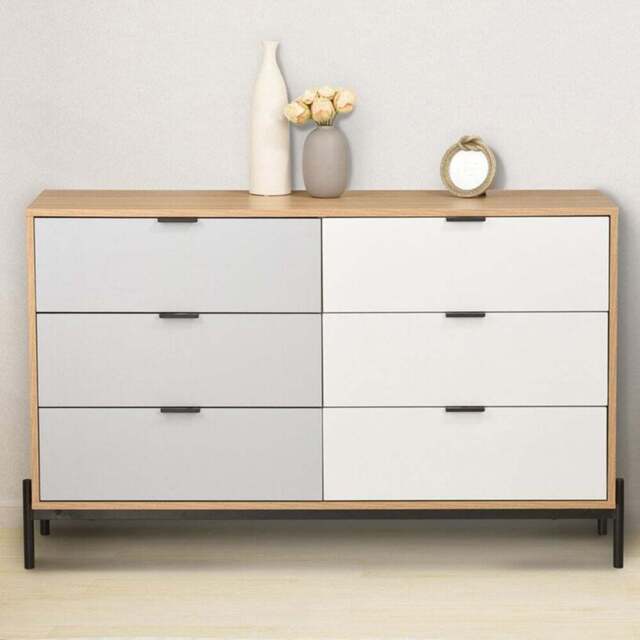 Odin 6 Drawer White and Grey Chest of Drawers - image 1