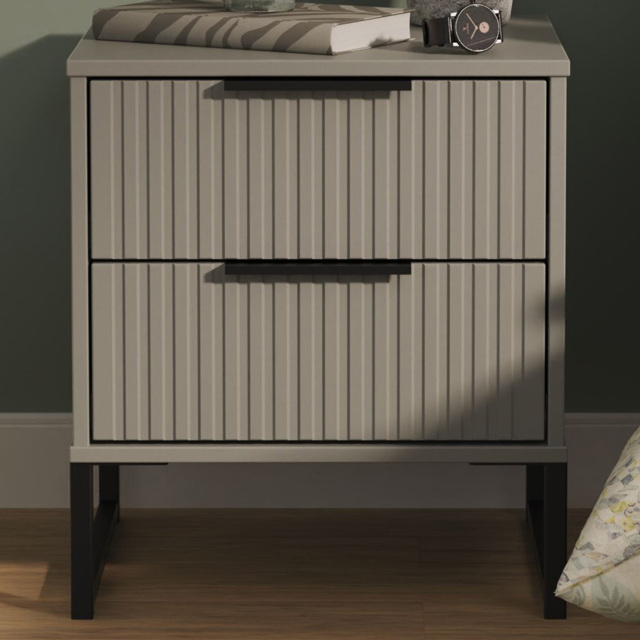 Crowndale Fluted 2 Drawer Dusk Grey Compact Bedside Cabinet Ready Assembled - image 1