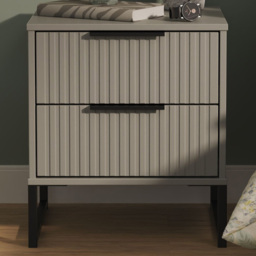 Crowndale Fluted 2 Drawer Dusk Grey Compact Bedside Cabinet Ready Assembled - thumbnail 1