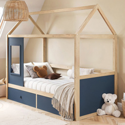 Flair Ted Wooden Blue Play House Bed Frame with Storage - thumbnail 1
