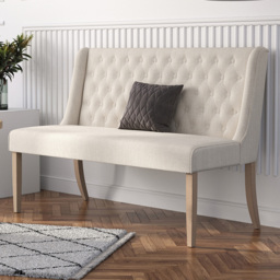 Living and Home 2 Seater Beige Upholstered Tufted Dining Bench