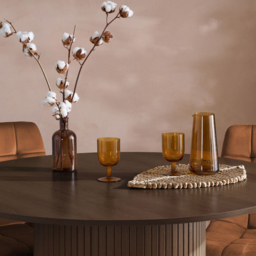 Axel 4 Seater Round Fluted Dining Set Walnut and Russet Fabric - thumbnail 3